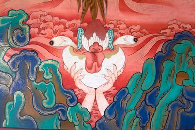 Offering of the Five Senses to the Wrathful Deities, (detail) of a Mural at Likkir Gompa, Ladakh, India by Unknown
